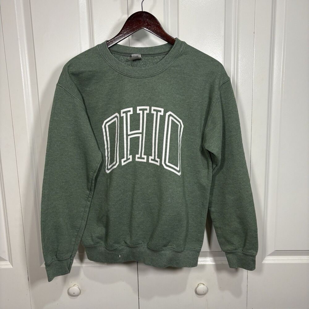 Gildan Ohio Sweatshirt Womens S Green Crewneck College Pullover Minimalist
